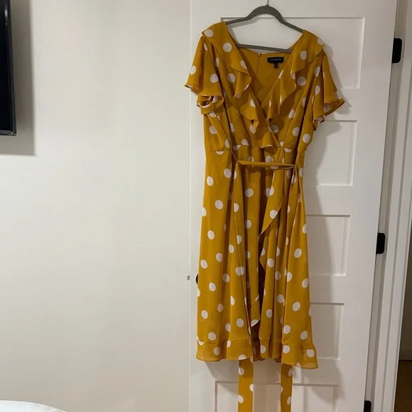 Lane Bryant Mustard Polka Dot Midi Dress